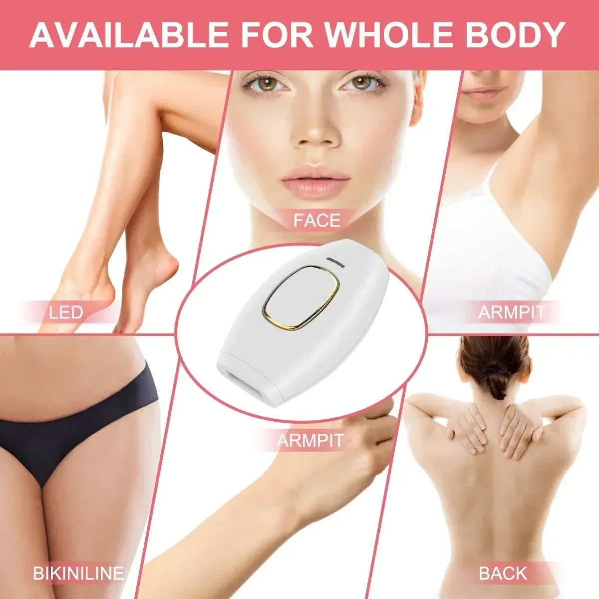 Suitable for whole body: face, armpit, bikini line, legs, back